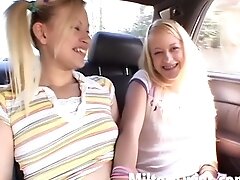 Threesome All Girl Have Fun At Car - Milton Twins